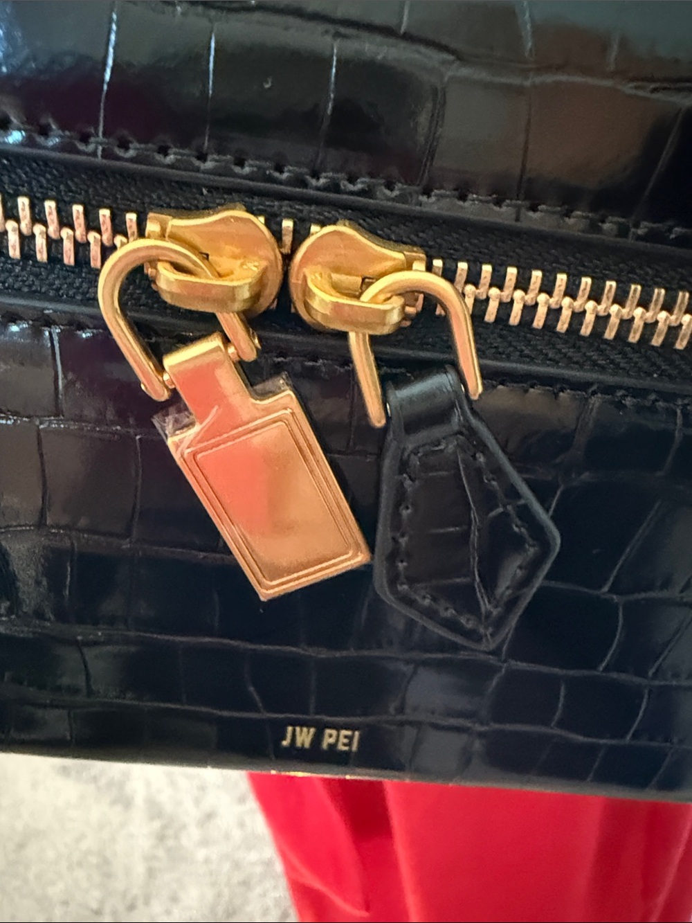 JW PEI Cleo Black Croc-Embossed Box Top-Handle - Picture 6 of 13